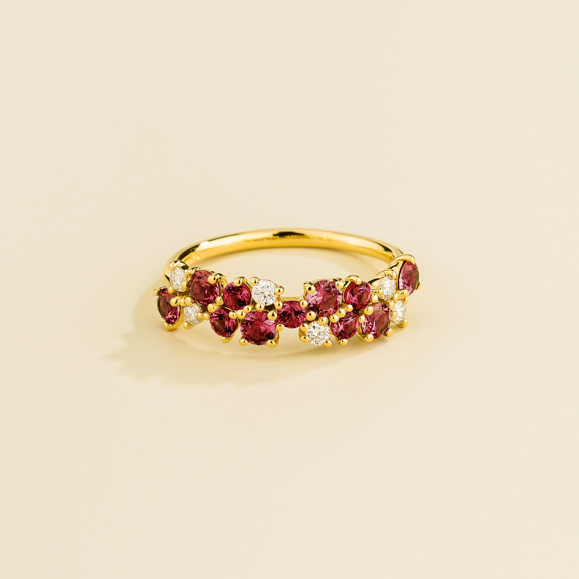 Ruby & Diamond Cluster Ring in Gold