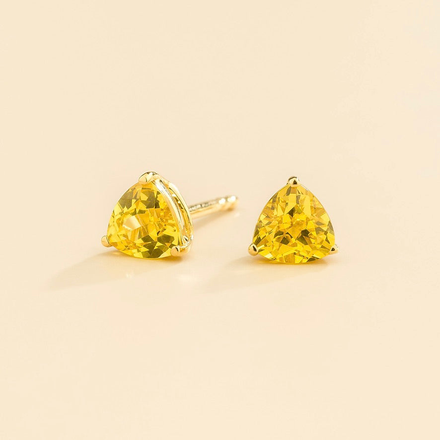 Trillion Yellow Sapphire Solitaire Stud Earrings in Gold