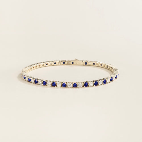 Stacy Blue Sapphire & Diamond Round Tennis Bracelet in White Gold