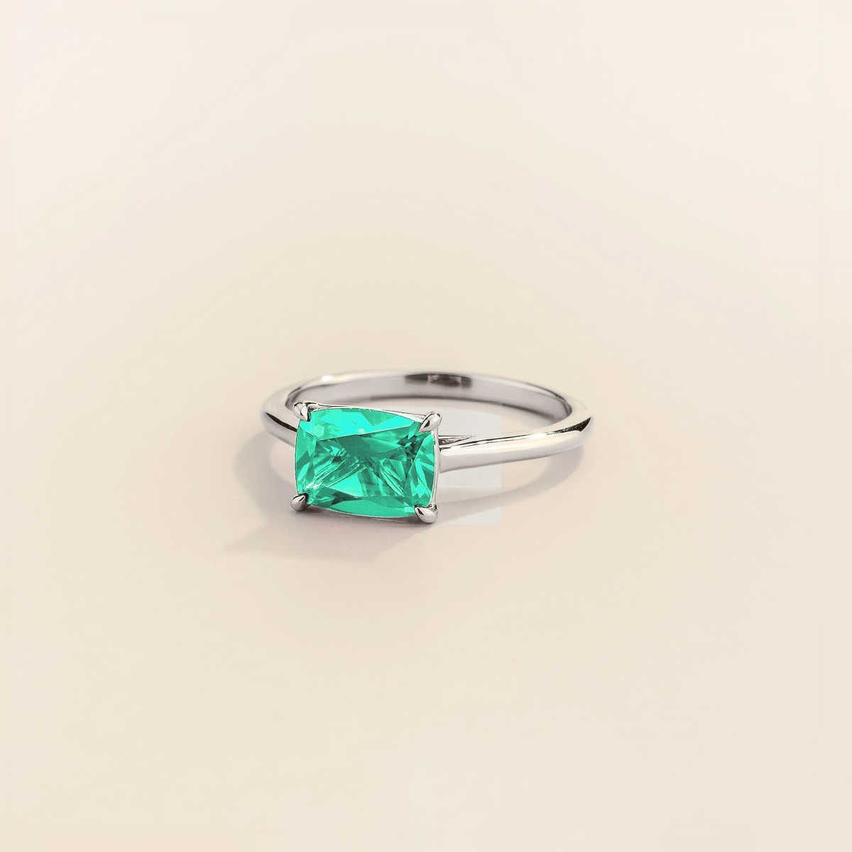 Kissen Ring in white gold, set with a Paraiba in an east–west setting.