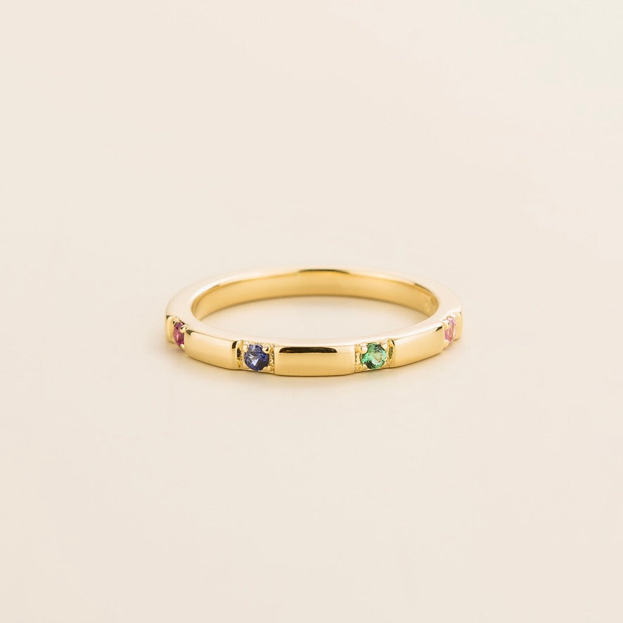 Balans Ruby, Blue Sapphire, Emerald & Pink Sapphire Station Band Ring In Gold