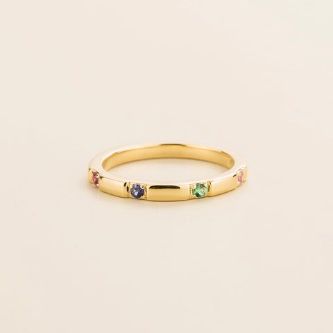 Balans Ruby, Blue Sapphire, Emerald & Pink Sapphire Station Band Ring In Gold