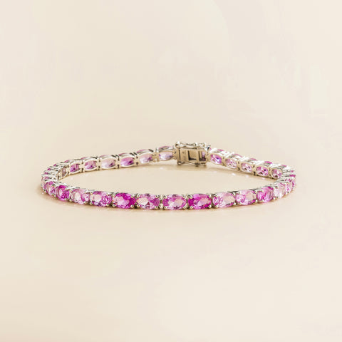 Salto Pastel Pink Sapphire Oval Tennis Bracelet in White Gold