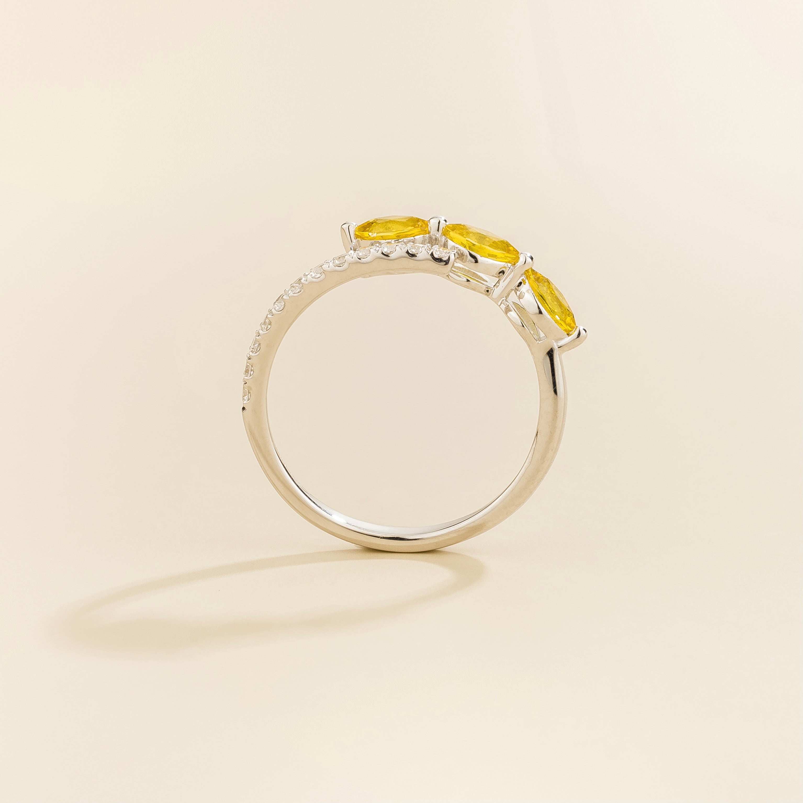Sava Yellow Sapphire Three-Stone & Diamond Pavé Ring in White Gold
