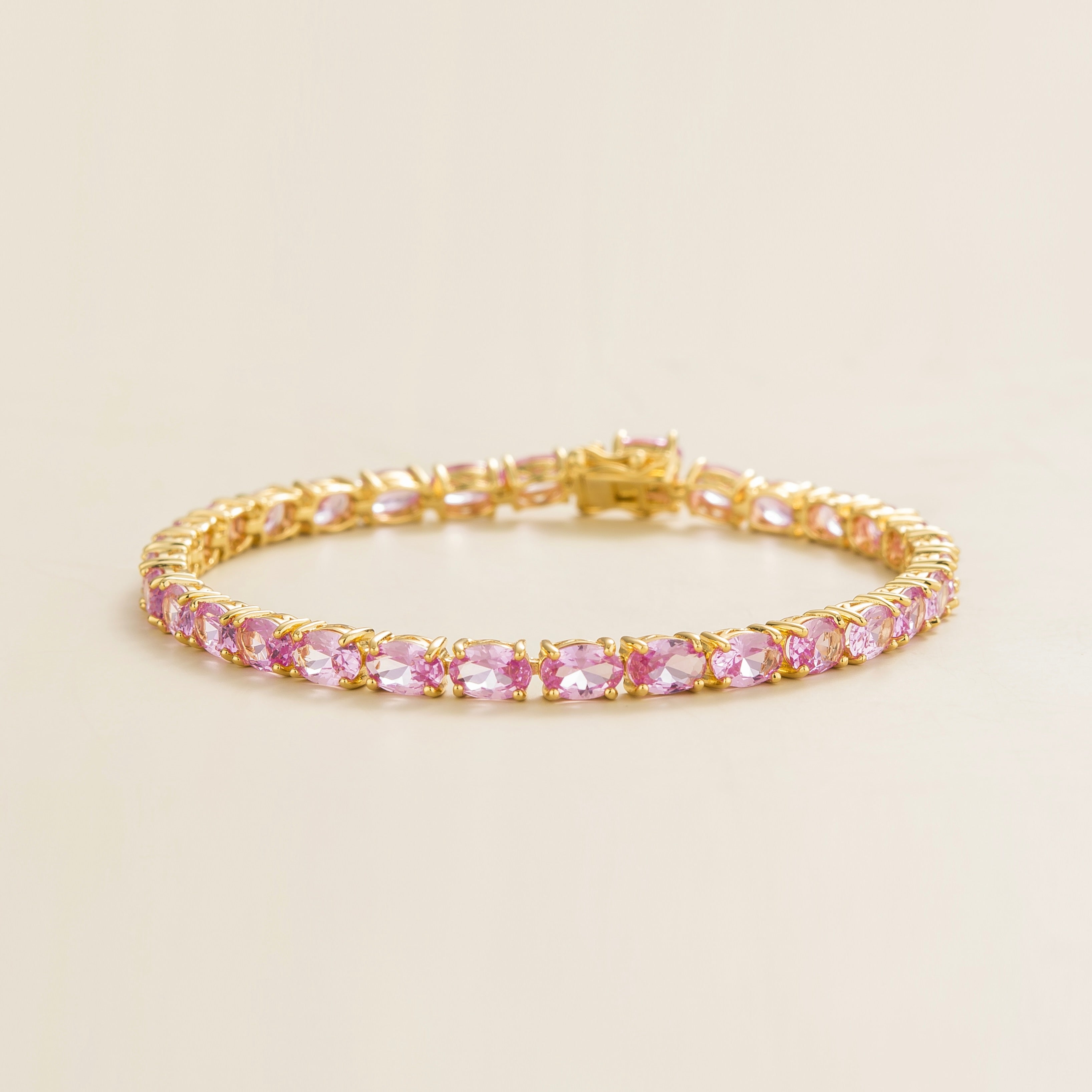 Salto Pastel Pink Sapphire Oval Tennis Bracelet in Gold