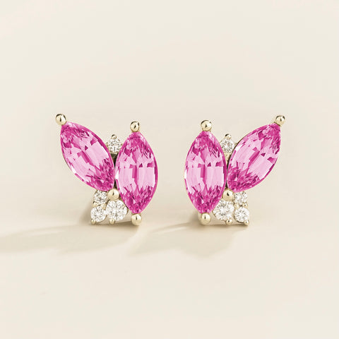 Vento Marquise Pink Sapphire and Diamond Cluster Stud Earrings in White Gold Vento Marquise Pink Sapphire and Diamond Cluster Stud Earrings in White Gold