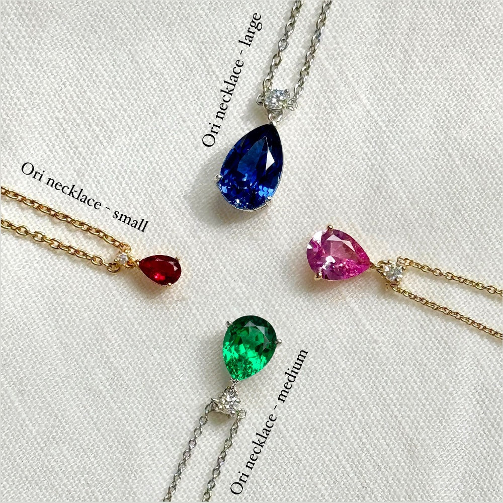Pendant detail of the Pisa Diamond Pear Drop Pendant Necklace In Gold - Large