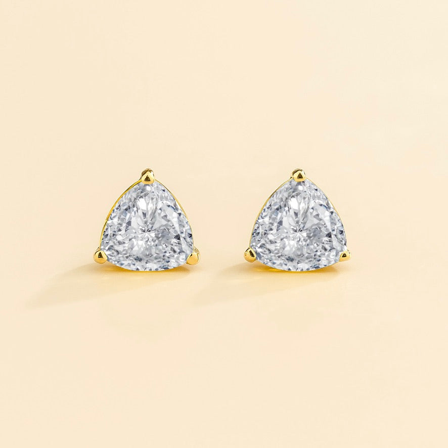 Trillion-cut lab-grown diamond solitaire stud earrings in gold | Juvetti London