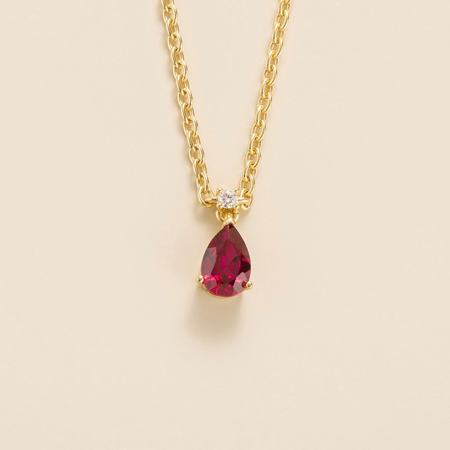 Pisa Ruby & Diamond Pear Drop Pendant Necklace In Gold - Small