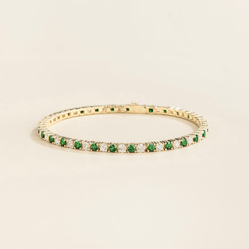 Stacy Emerald & Diamond Round Tennis Bracelet in White Gold