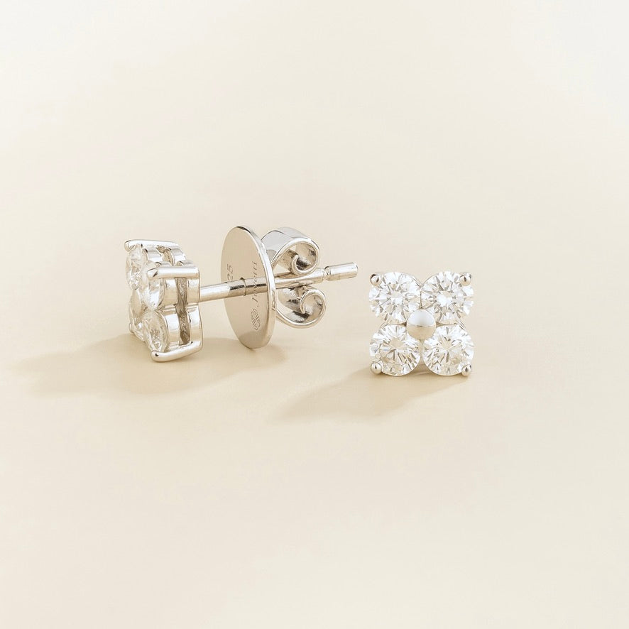 Clover Diamond Earrings In White Gold