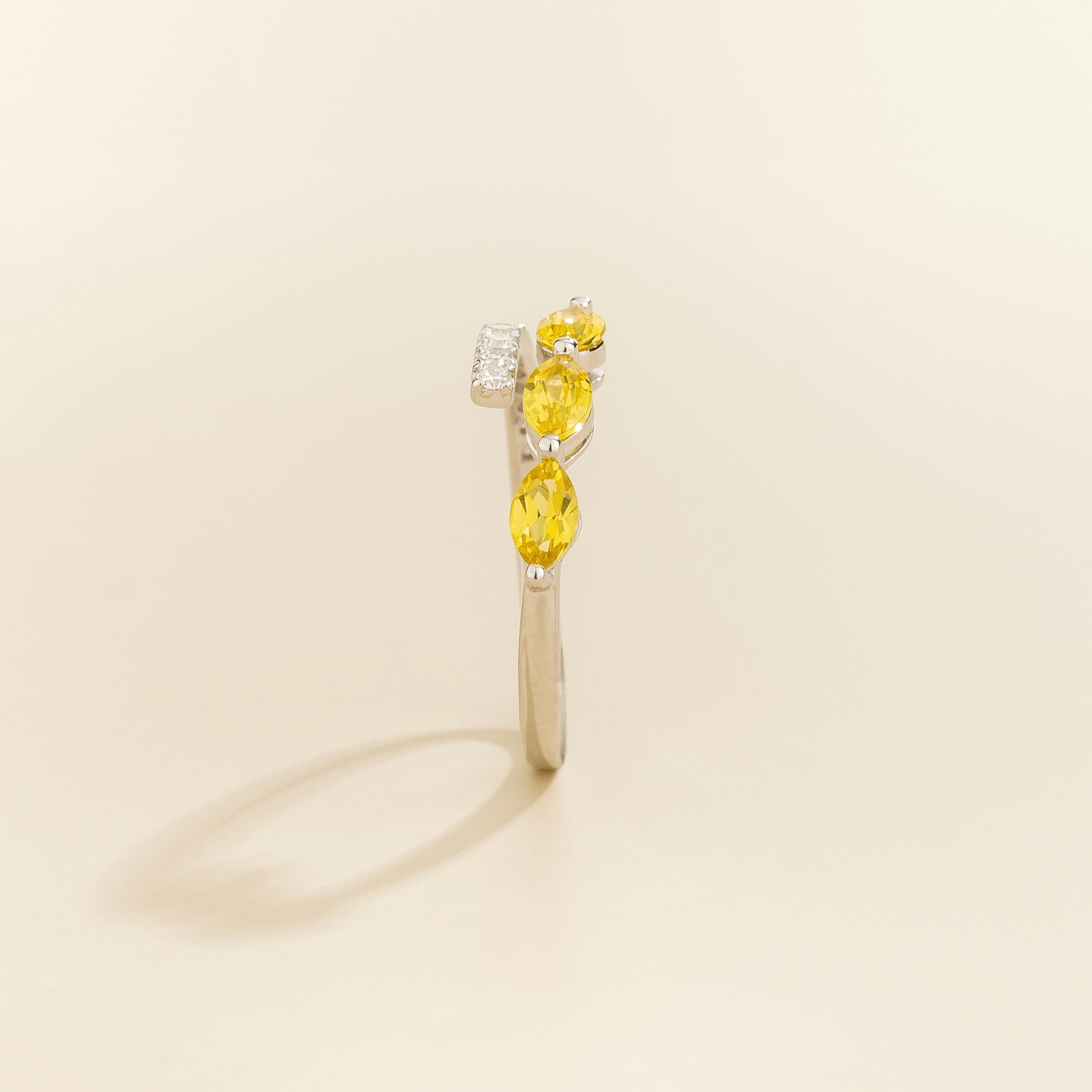 Sava Yellow Sapphire Three-Stone & Diamond Pavé Ring in White Gold
