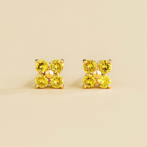 Emerald Earrings Juvetti Jewellery London Petale Gold Earrings Set With Yellow Sapphires