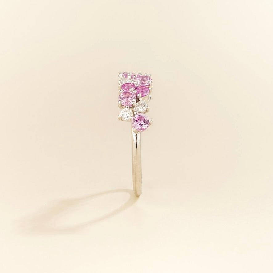 Starry Pink Sapphire & Diamond Cluster Ring in White Gold