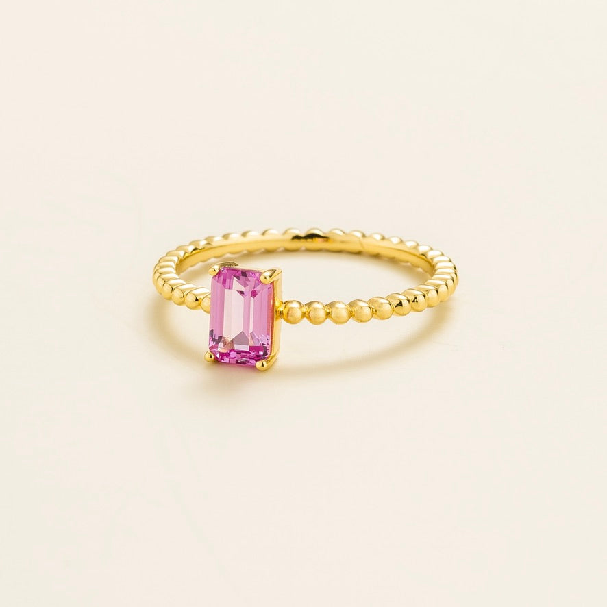 Fondi Pink Sapphire Emerald-Cut Beaded Band Ring in Gold