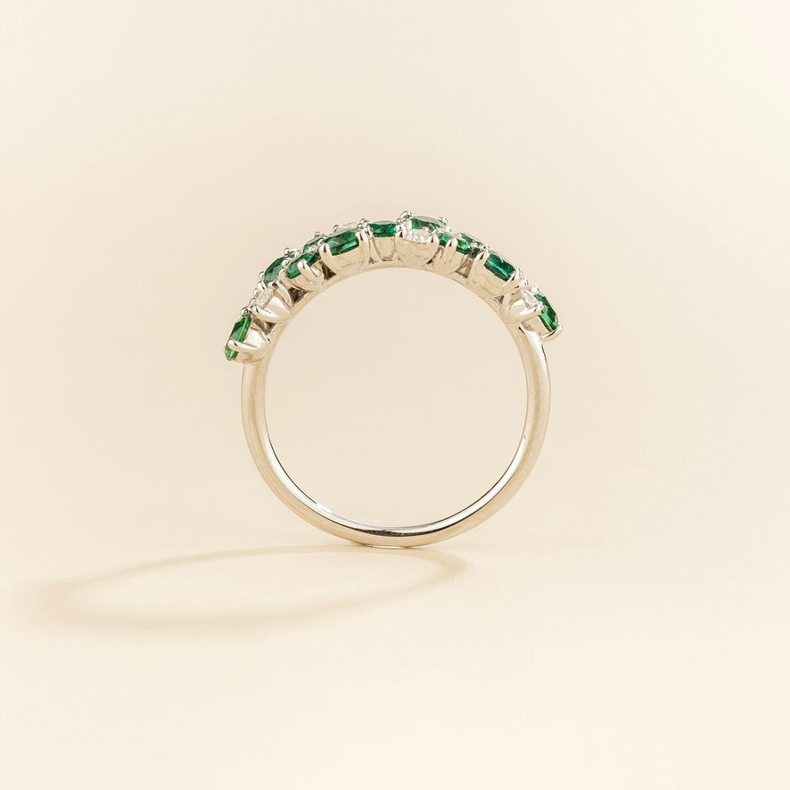 Starry Emerald & Diamond Cluster Ring in White Gold