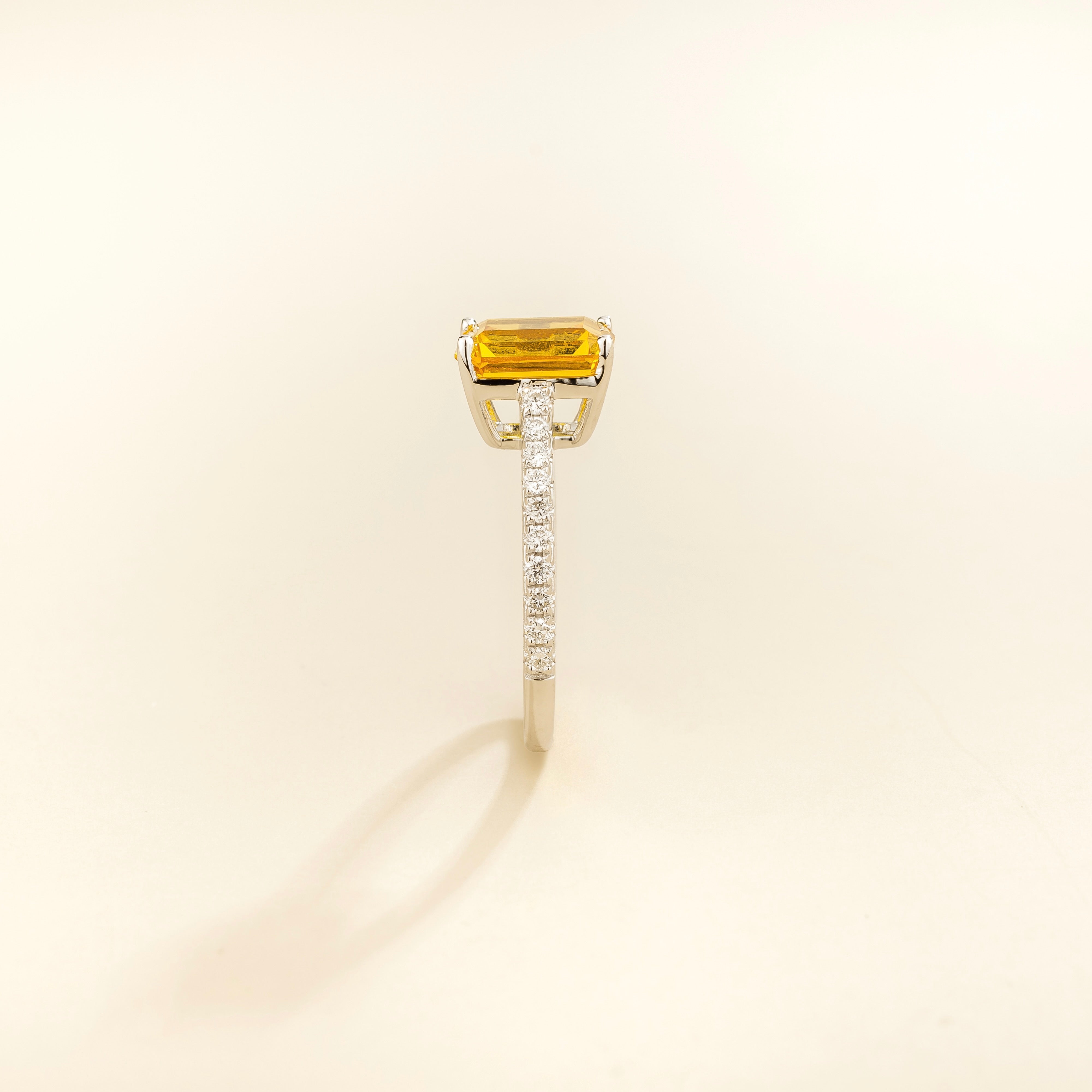 Soli Yellow Sapphire Emerald-Cut Pavé Ring in White Gold