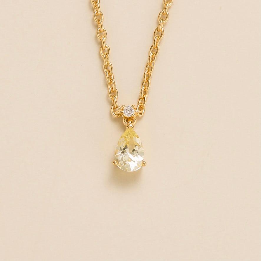 Ori small pear-drop pendant necklace in gold with lab-grown yellow sapphire and diamonds | Juvetti London