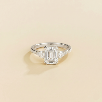 Ailes Diamond Emerald-Cut & Pear Side Diamonds Ring in White Gold
