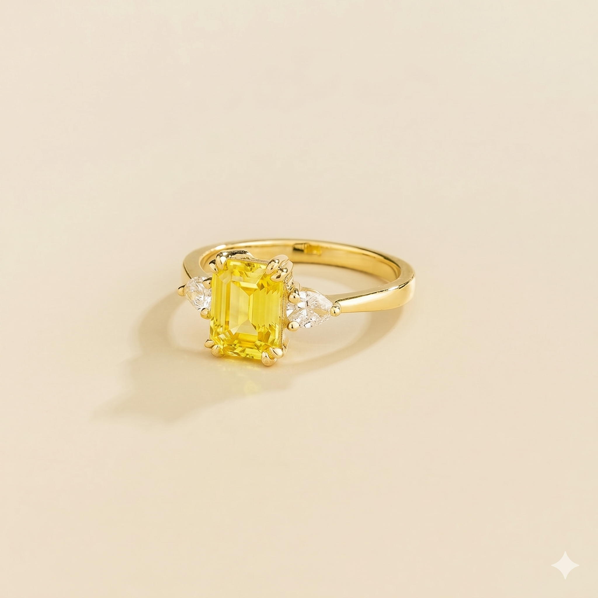 Ailes Yellow Sapphire Emerald-Cut Ring with Pear Side Diamonds in Gold
