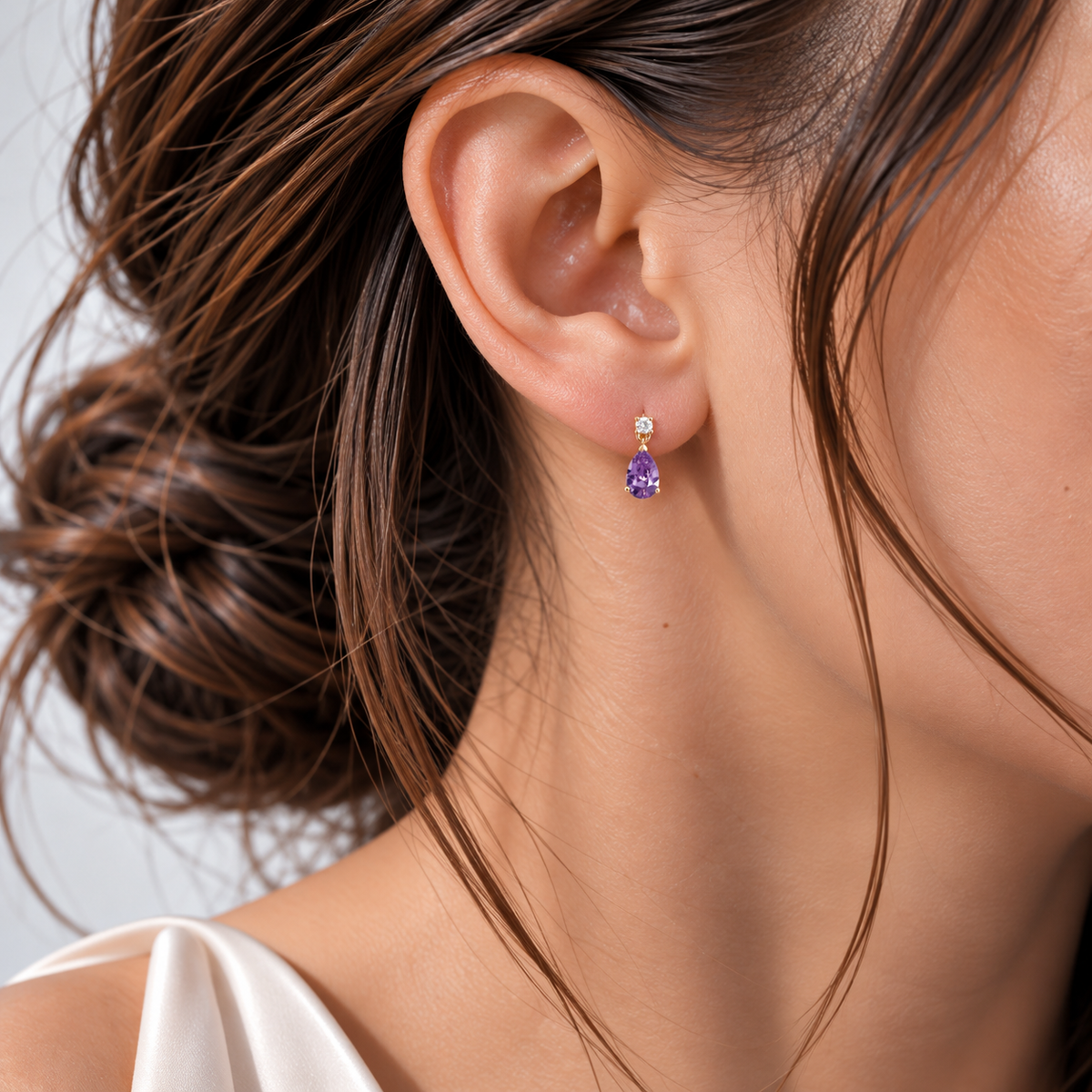 Pisa Purple Sapphire & Diamond Pear Drop Earrings in Gold