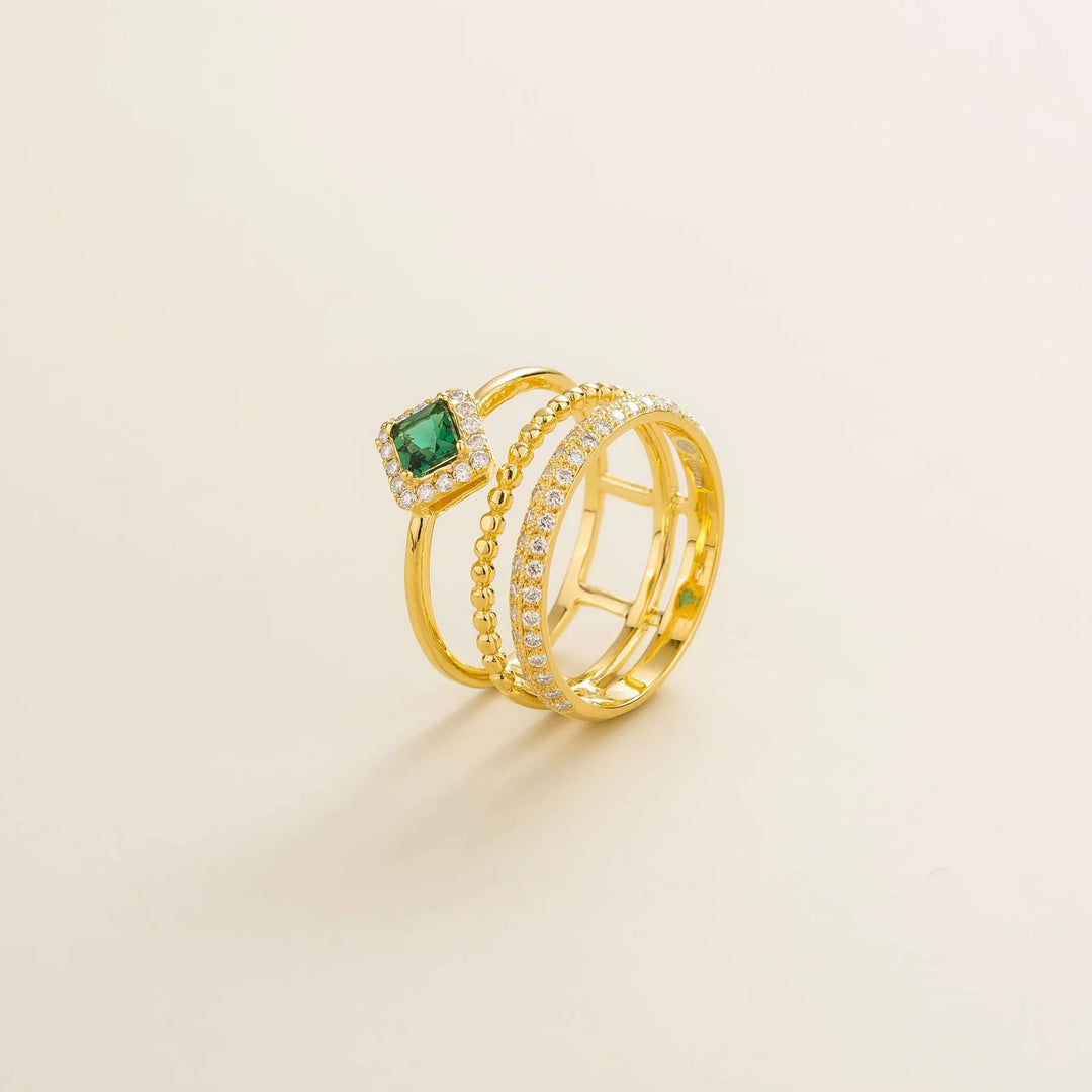 Amici Gold Ring In Emerald and Diamond By Juvetti Online Jewellery London UK