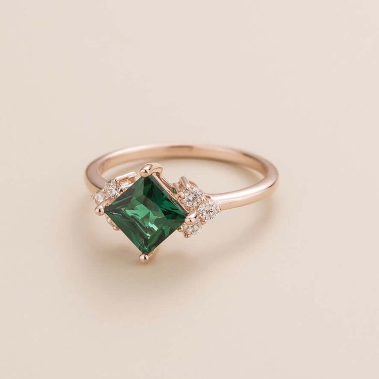 Amore Rose Gold Ring Emerald and Diamond By Bespoke Jewellery UK