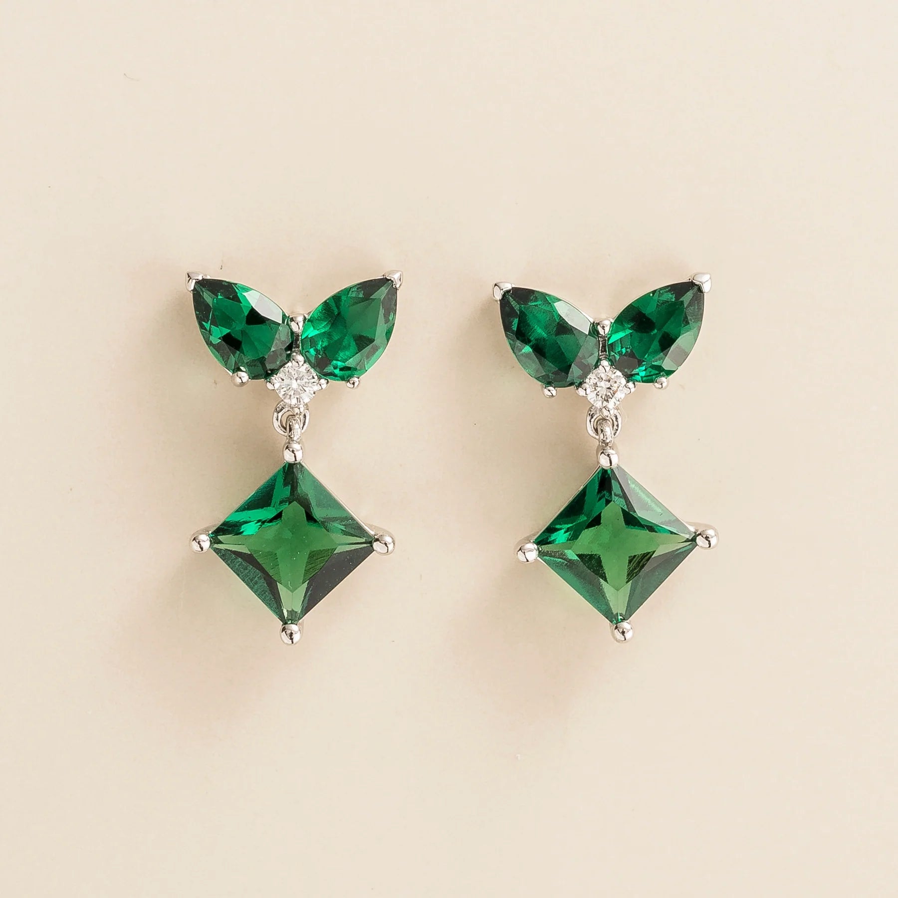 Amore White Gold Earrings Emerald and Diamond By Bespoke Jewellery London