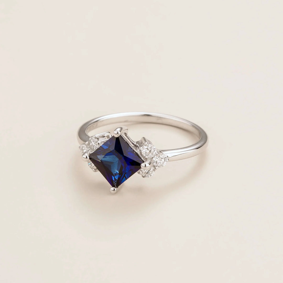 Amore White Gold Ring Blue Sapphire and Diamond Bespoke Jewellery From London UK