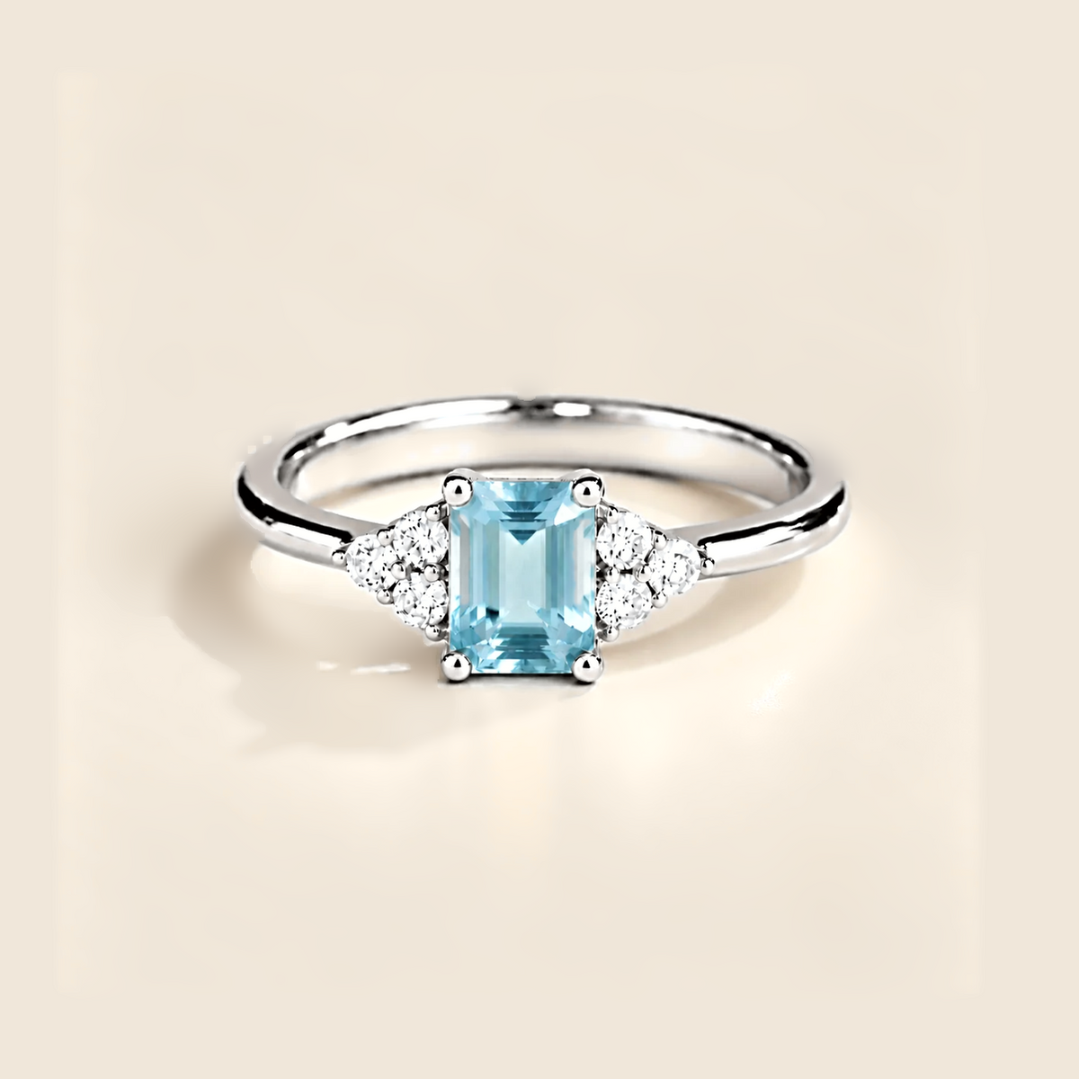Chateau Aquamarine Emerald-Cut & Diamond Ring in White Gold