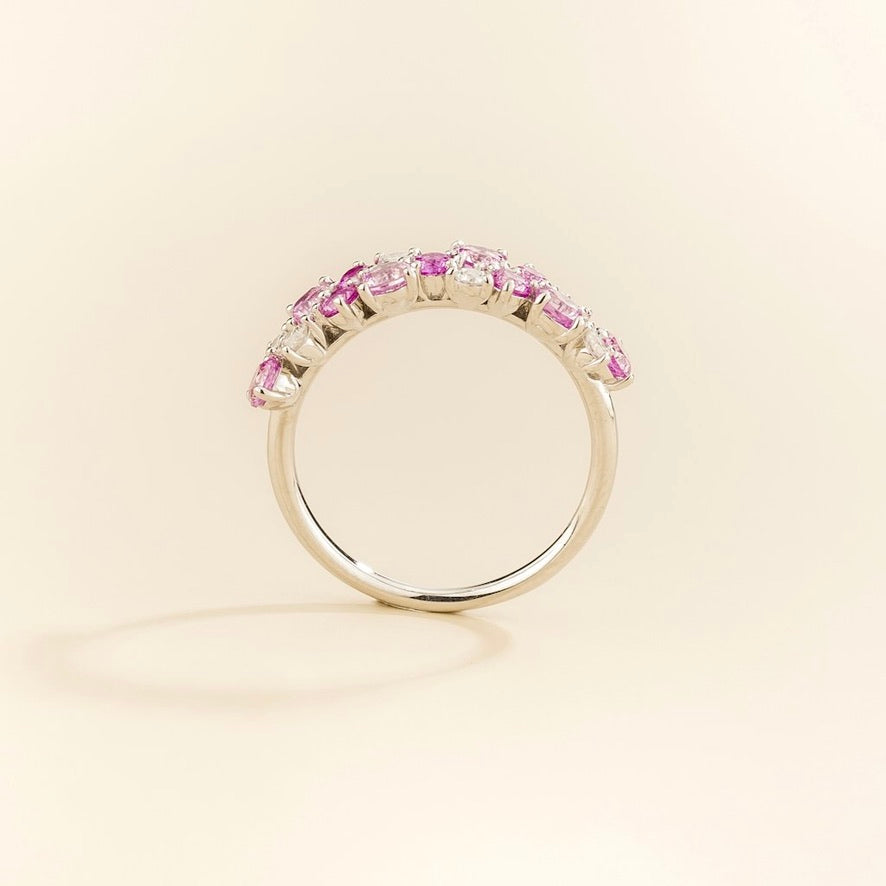 Starry Pink Sapphire & Diamond Cluster Ring in White Gold
