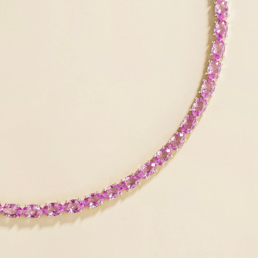 Salto Pastel Pink Sapphire Oval Tennis Necklace in White Gold