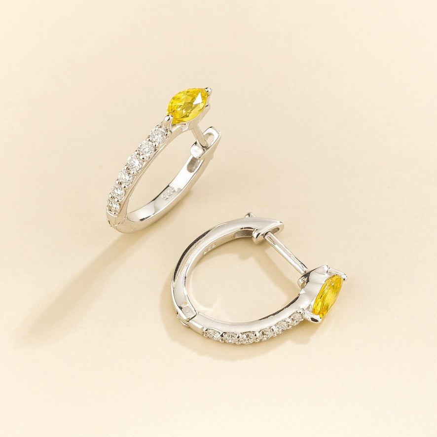 Sors Yellow Sapphire & Diamond Huggie Hoop Earrings in White Gold