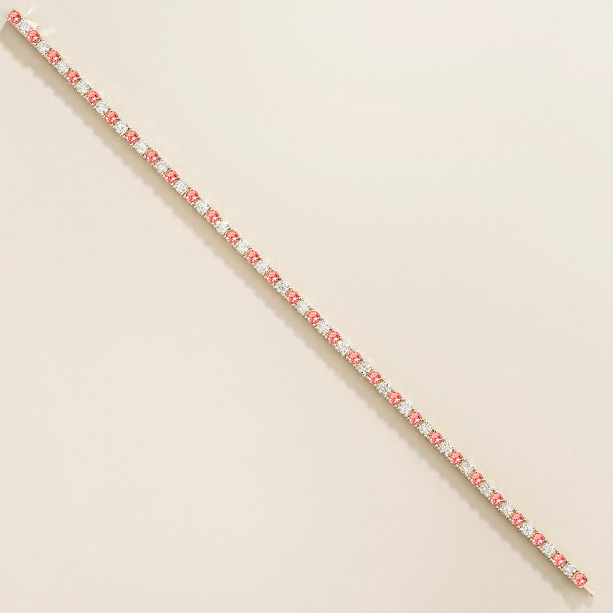 Ciclo Padparadscha Sapphire & Diamond Round Tennis Bracelet in White Gold