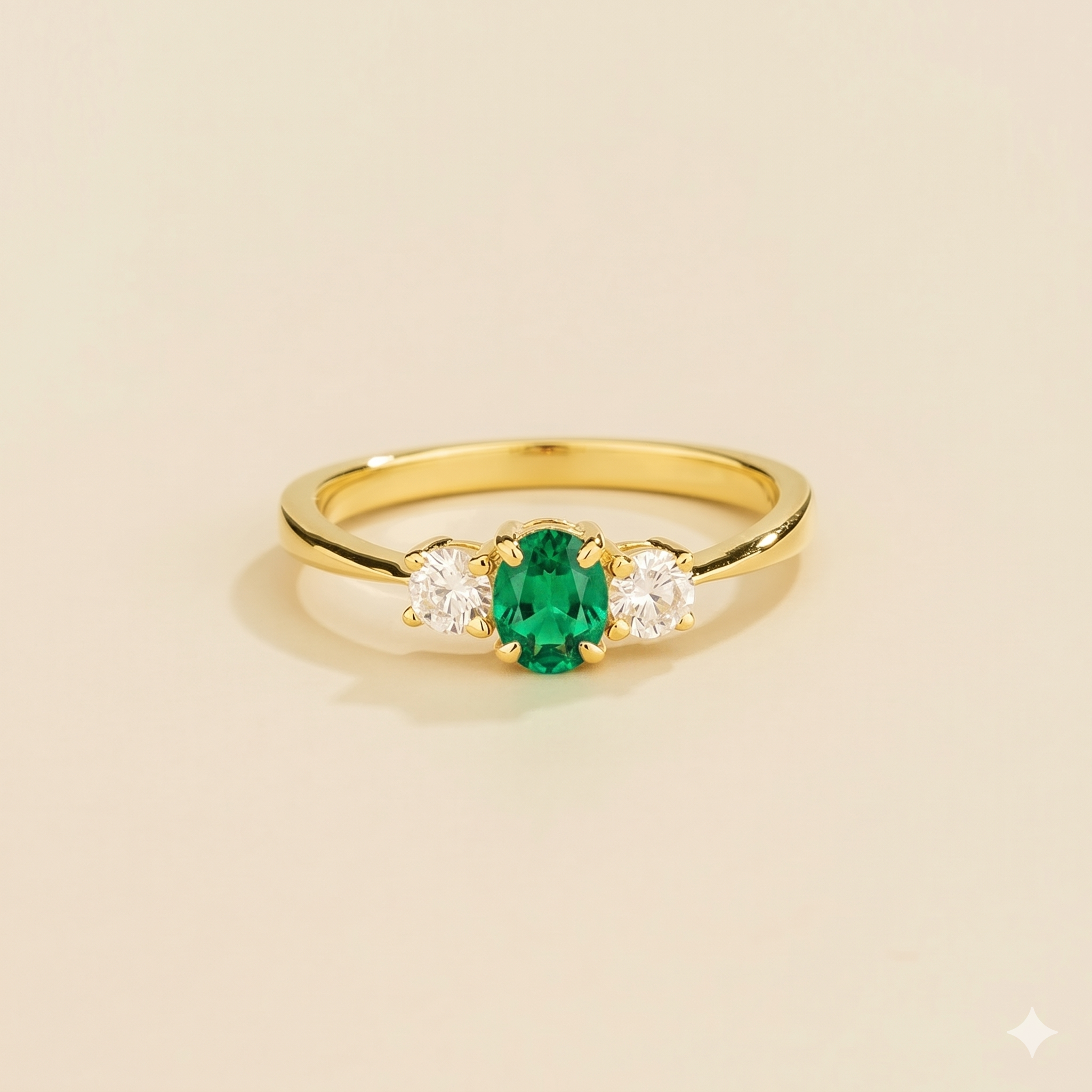 Boble Emerald Oval & Diamond Three-Stone Ring in Gold