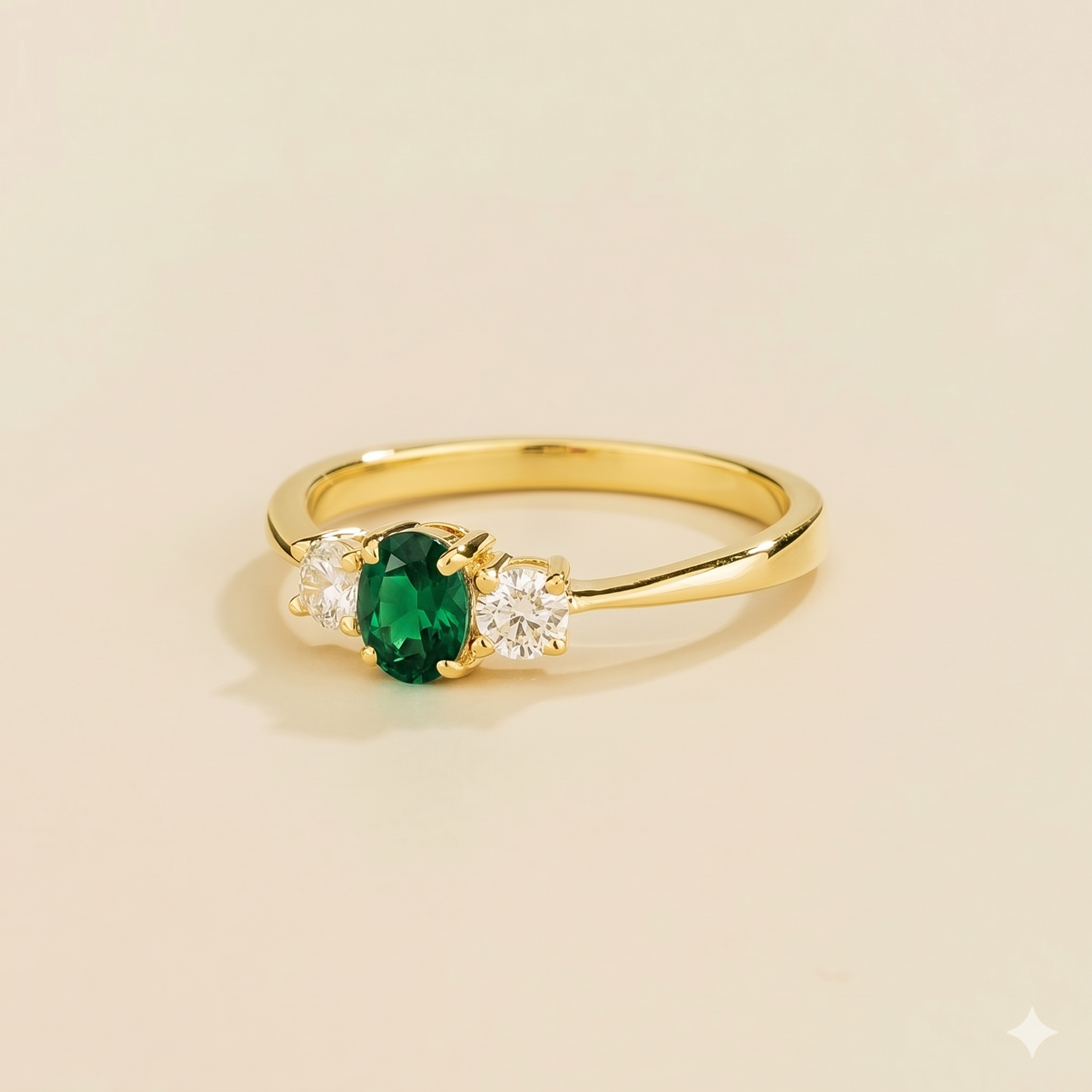 Boble Emerald Oval & Diamond Three-Stone Ring in Gold