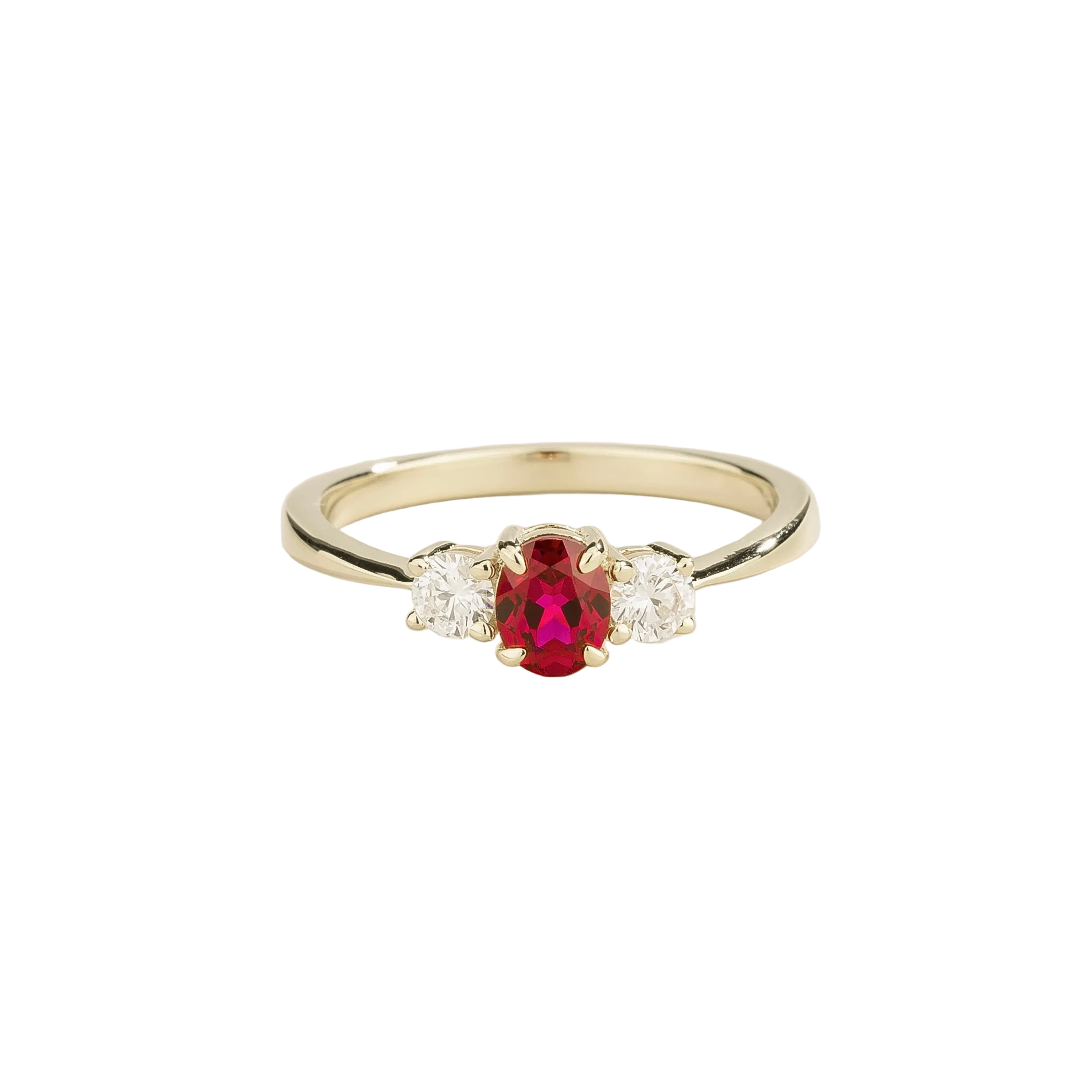 Boble Ruby Oval & Diamond Three-Stone Ring in White Gold