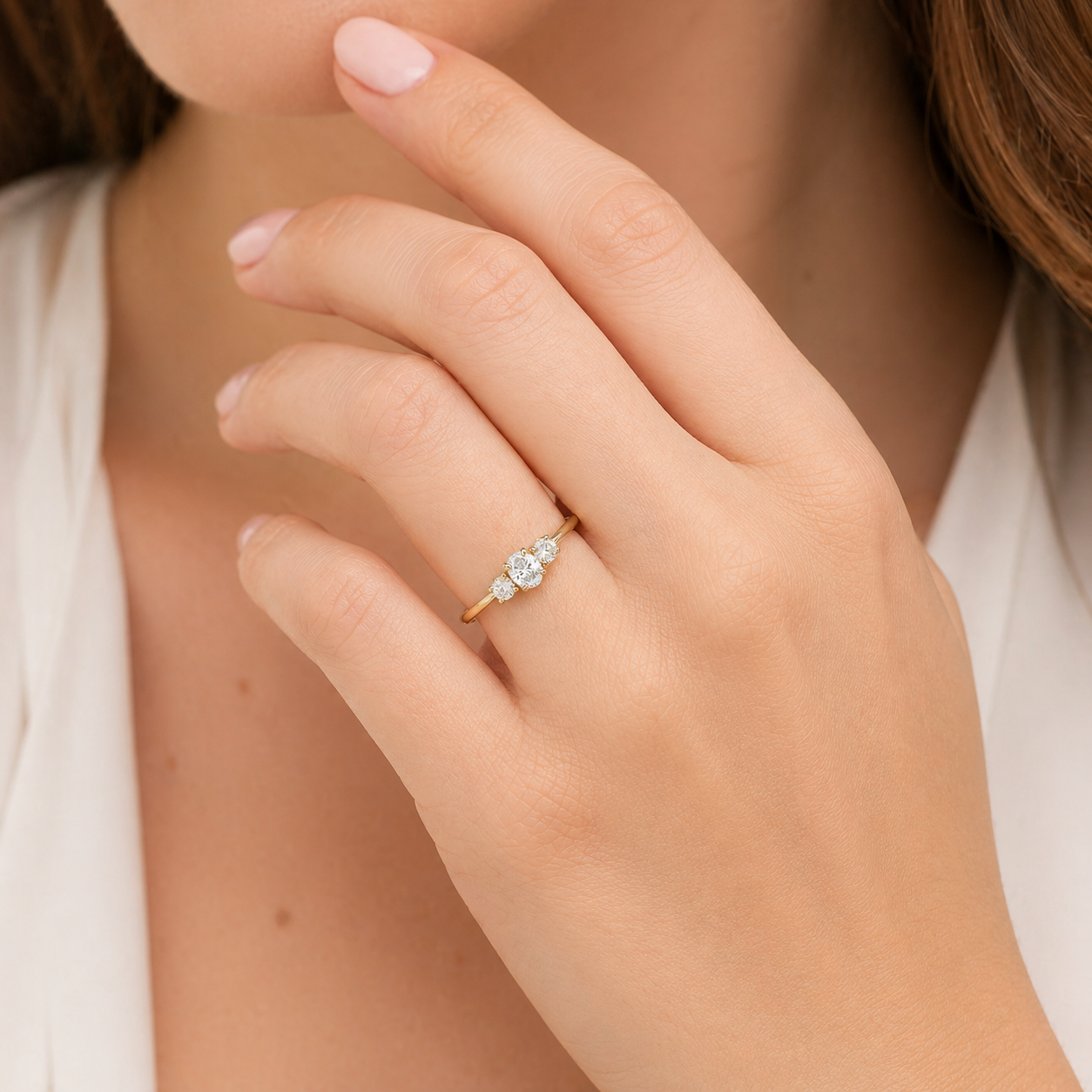 Boble Diamond Oval Three-Stone Ring in White Gold