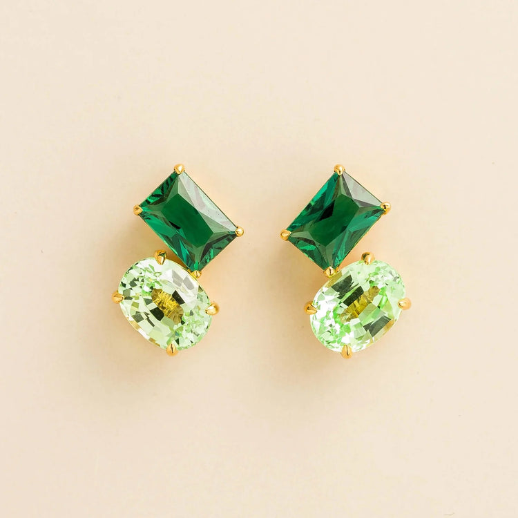 Buchon Gold Earrings In Emerald and Green Sapphire By Bespoke Jewellery London