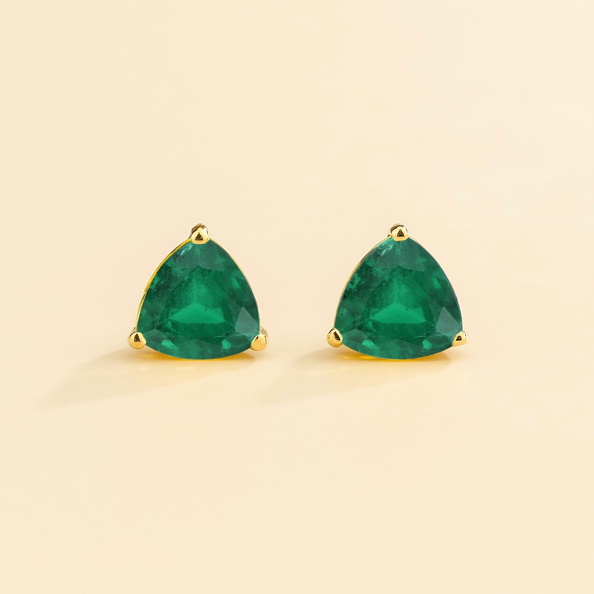 Trillion Emerald Solitaire Stud Earrings in Gold