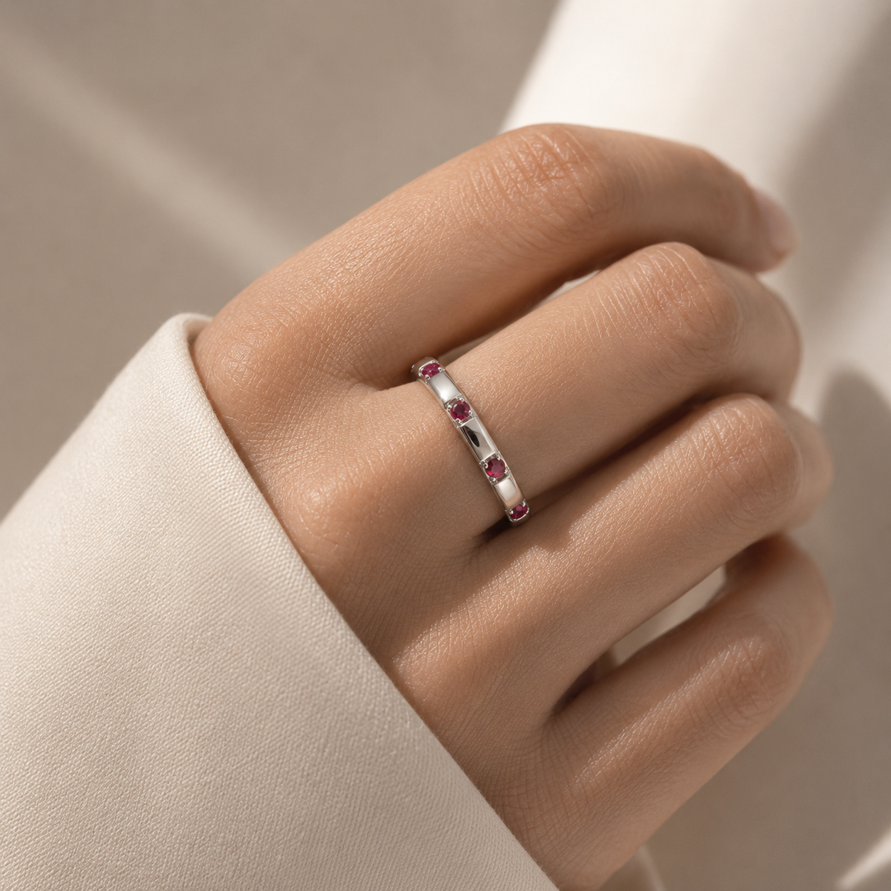 Balans Ruby Station Band Ring In White Gold