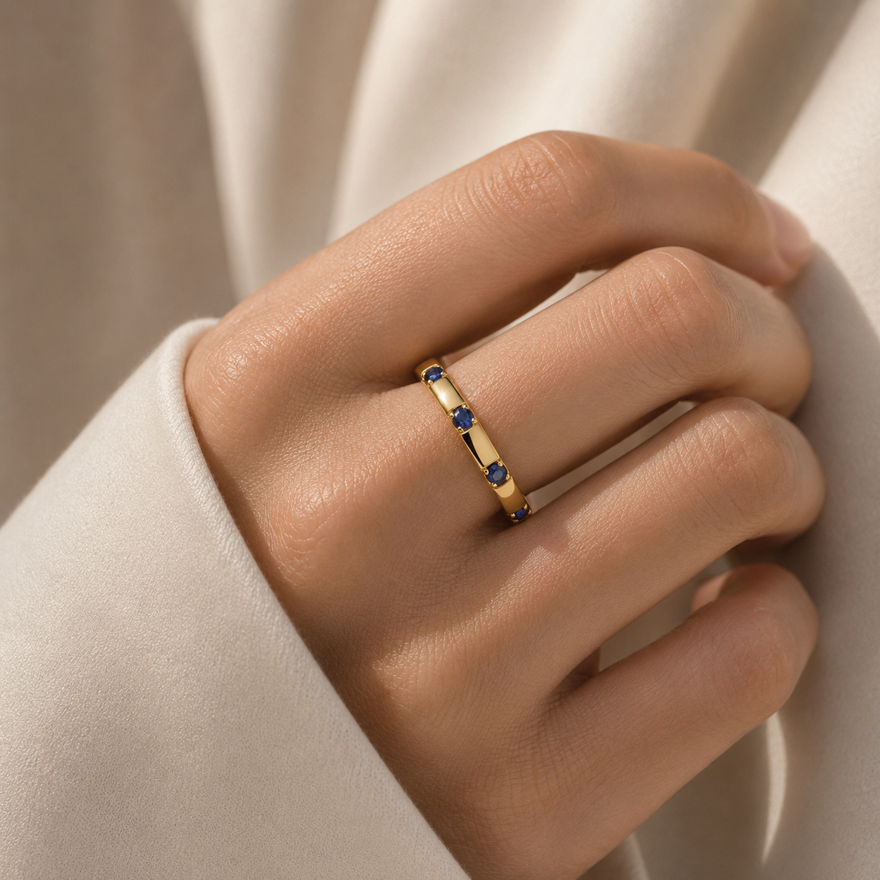 Balans Blue Sapphire Station Band Ring In Gold
