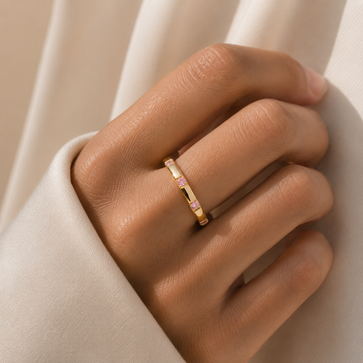 Balans Pink Sapphire Station Band Ring In Gold