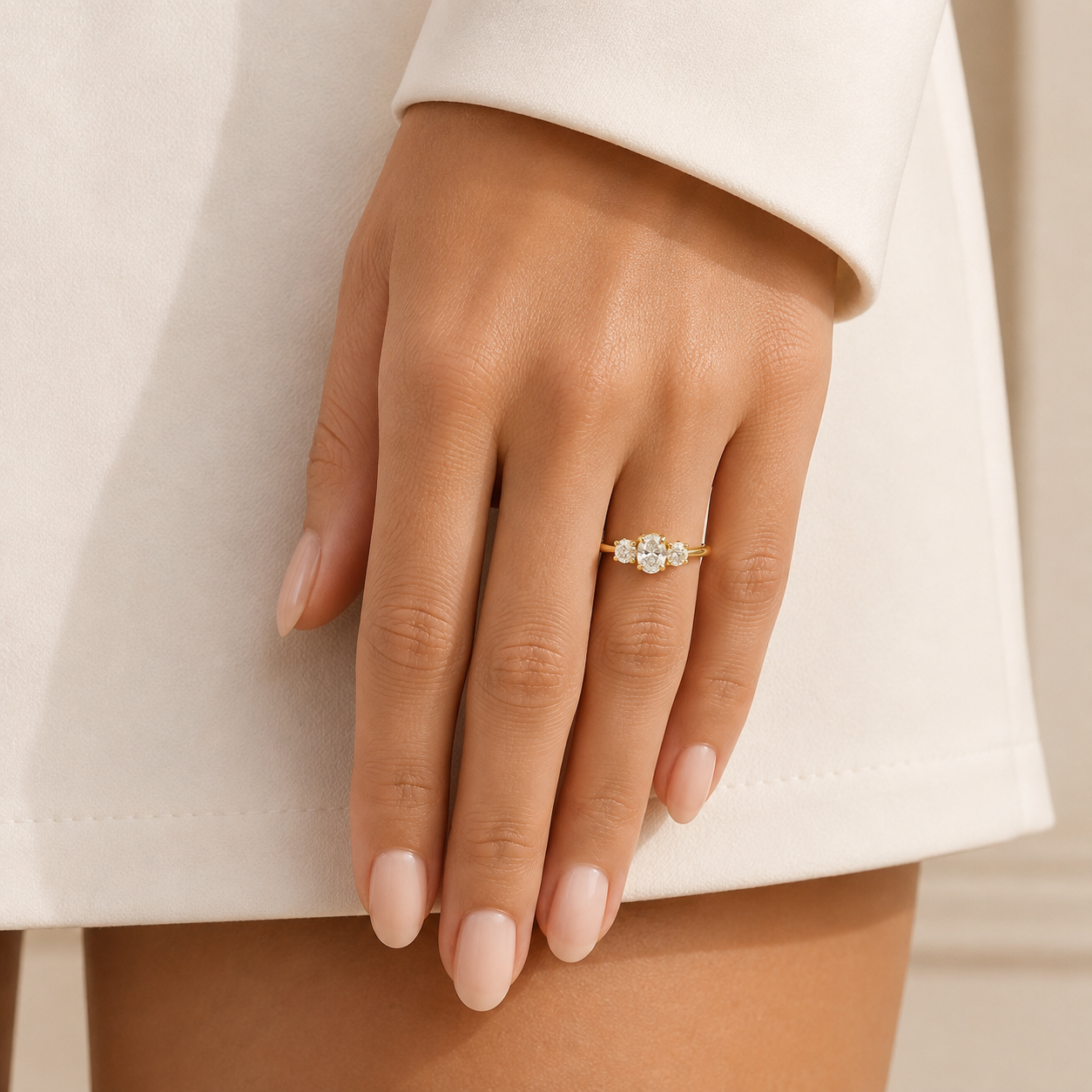 Boble Diamond Oval Three-Stone Ring in Gold
