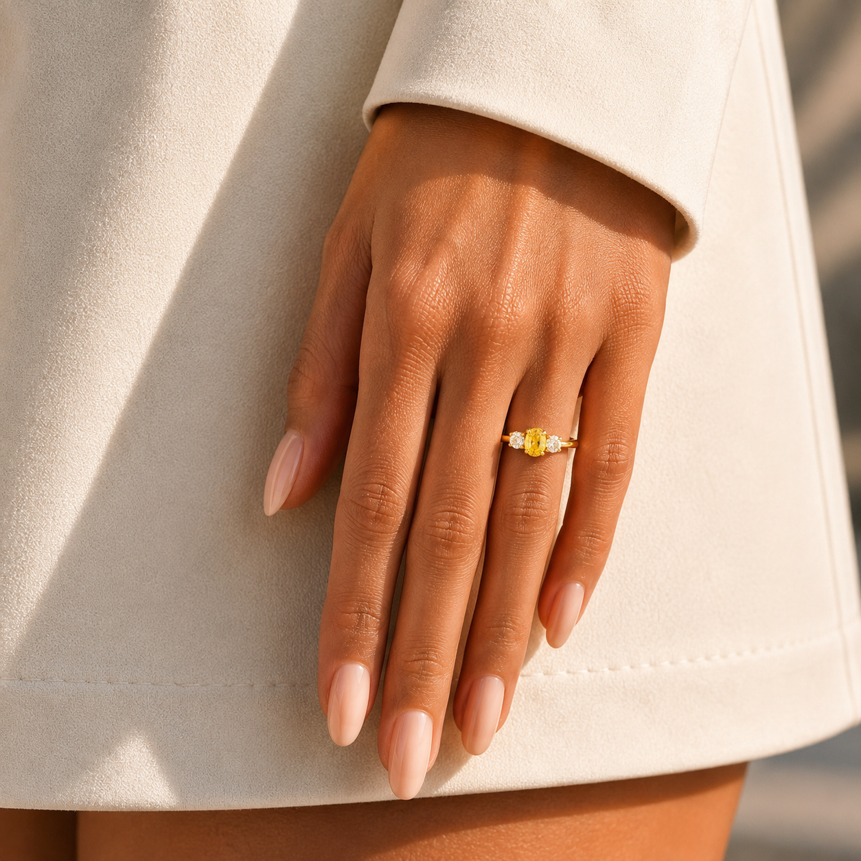 Boble Yellow Sapphire Oval & Diamond Three-Stone Ring in Gold