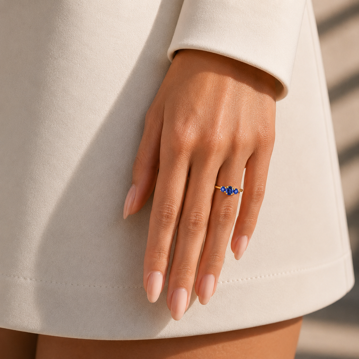 Boble Blue Sapphire Oval Three-Stone Ring in Gold