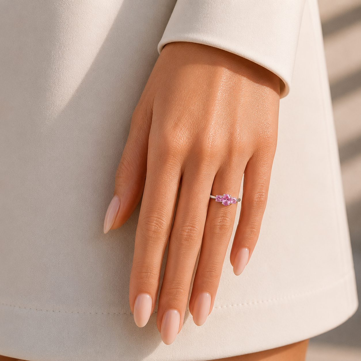 Boble Pink Sapphire Oval Three-Stone Ring in White Gold