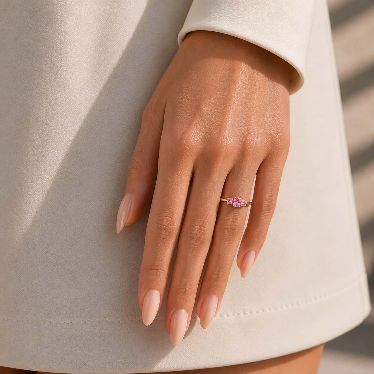 Boble Pink Sapphire Oval Three-Stone Ring in Gold
