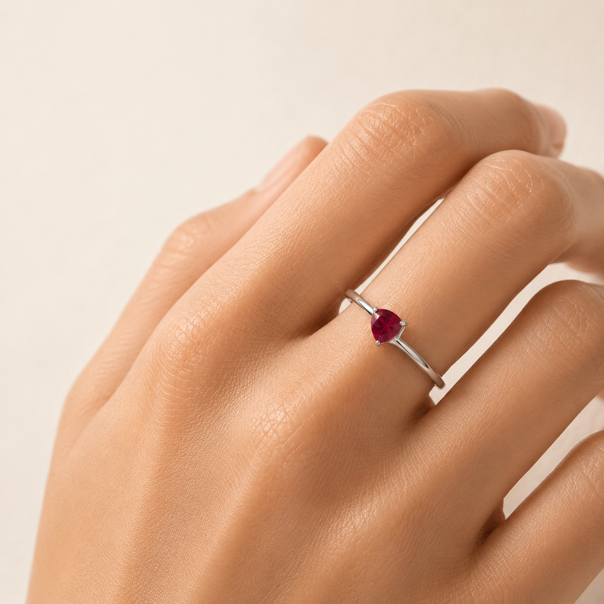 Trillion Ruby Solitaire Ring in White Gold