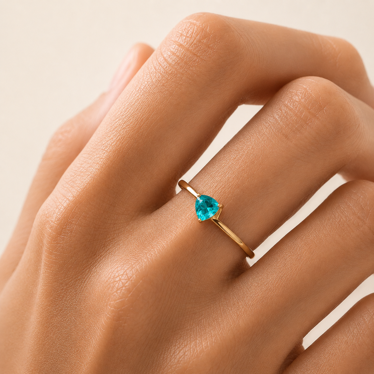 Trillion Paraiba Solitaire Ring in Gold